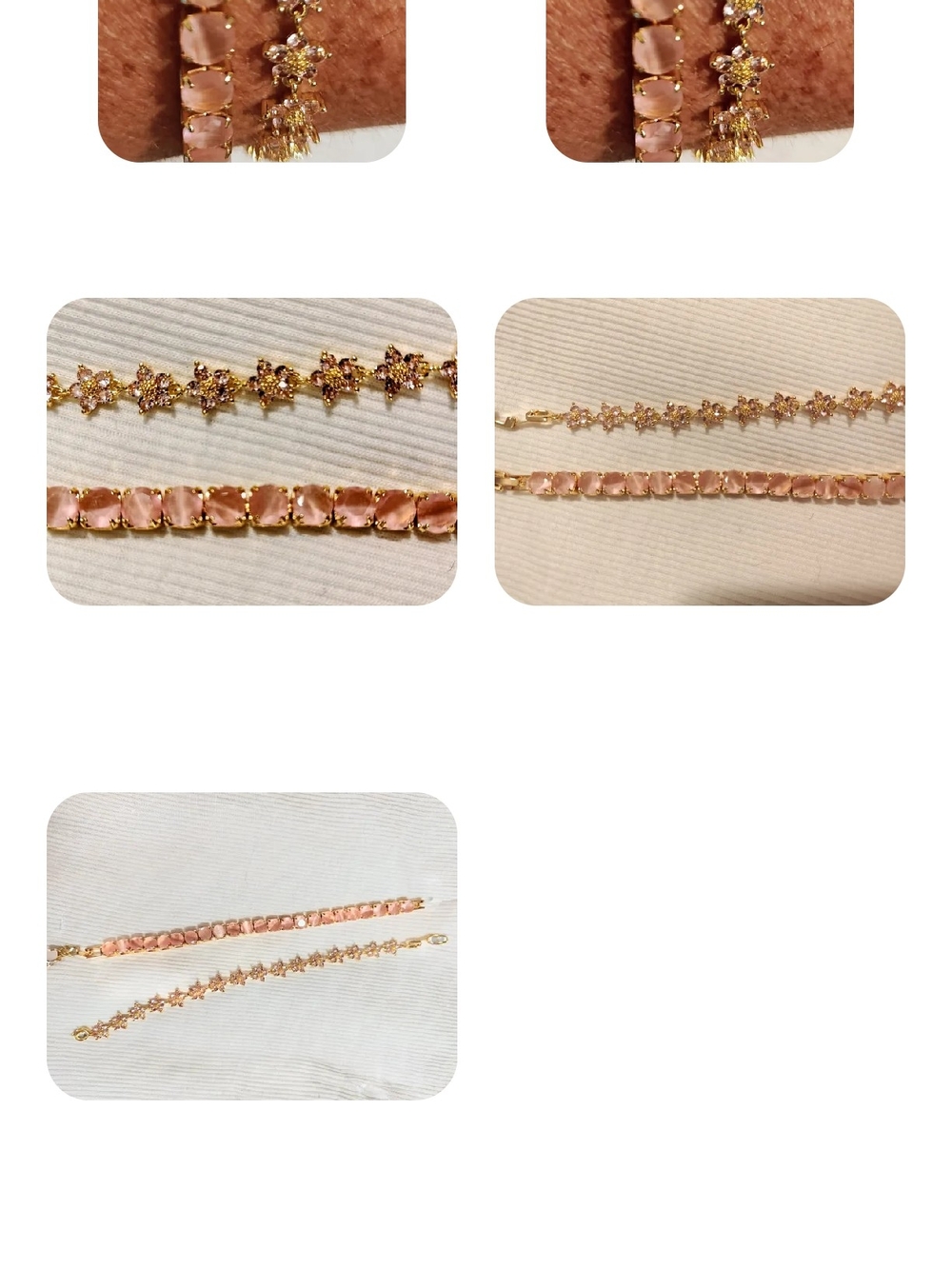 Gold & Blush Pink Crystal Bracelet Set